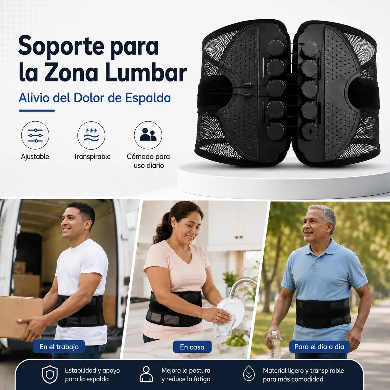 🦴💪 **Faja lumbar ajustable y transpirable — Soporte y comodidad para la espalda baja**